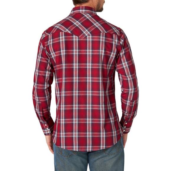 Wrangler Size 3XL Plaid Long Sleeve Western Snap Button Shirt Red Cotton Blend - Picture 2 of 6